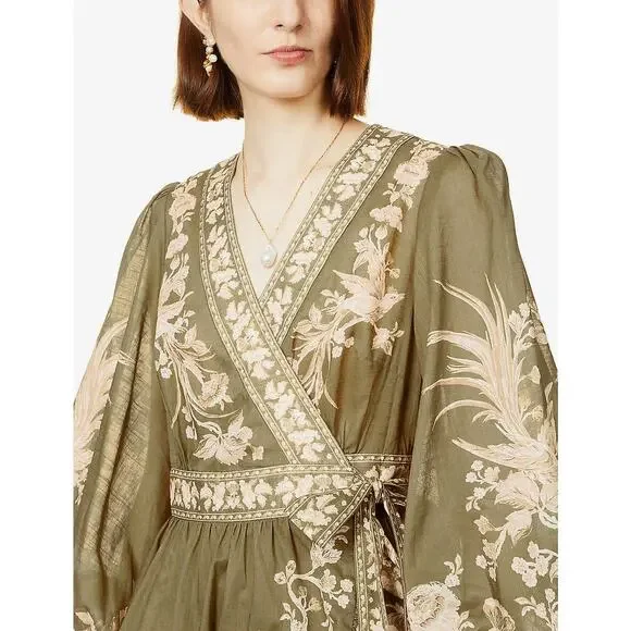 NWOT ZIMMERMANN Anneke Floral-Pattern Cotton Mini Wrap-Dress Sz 3 (US 10) - Picture 2 of 10